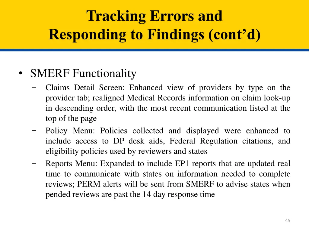 tracking errors and responding to findings cont d