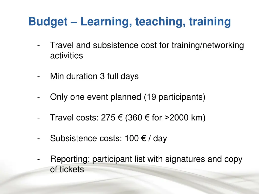 budget learning teaching training