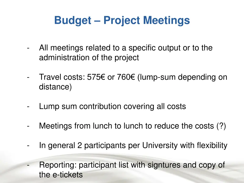 budget project meetings