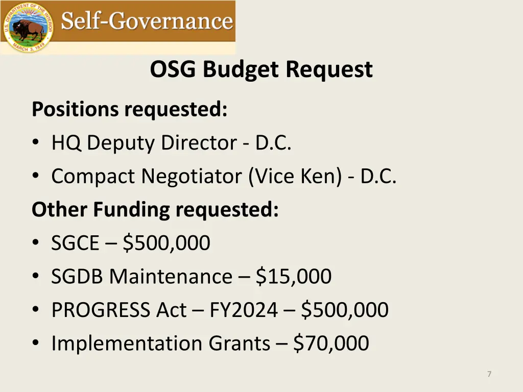 osg budget request 2