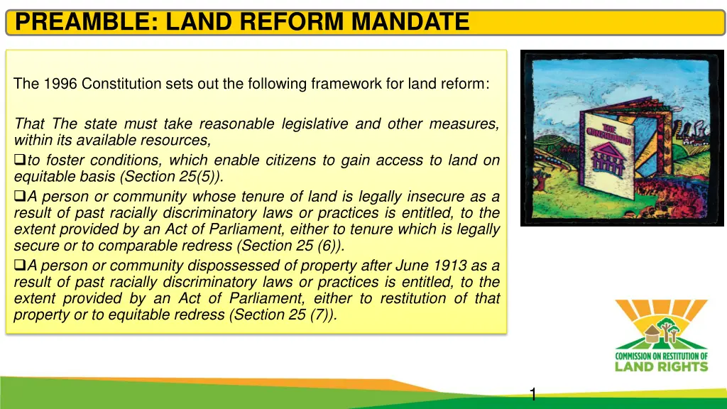 preamble land reform mandate