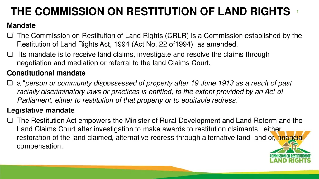 the commission on restitution of land rights