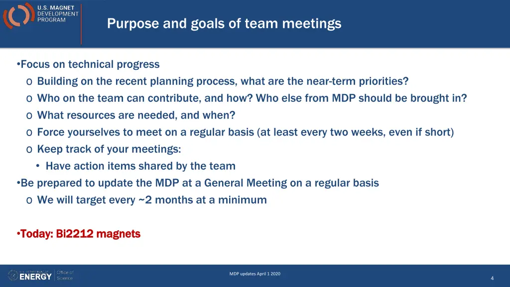 purpose and goals of team meetings