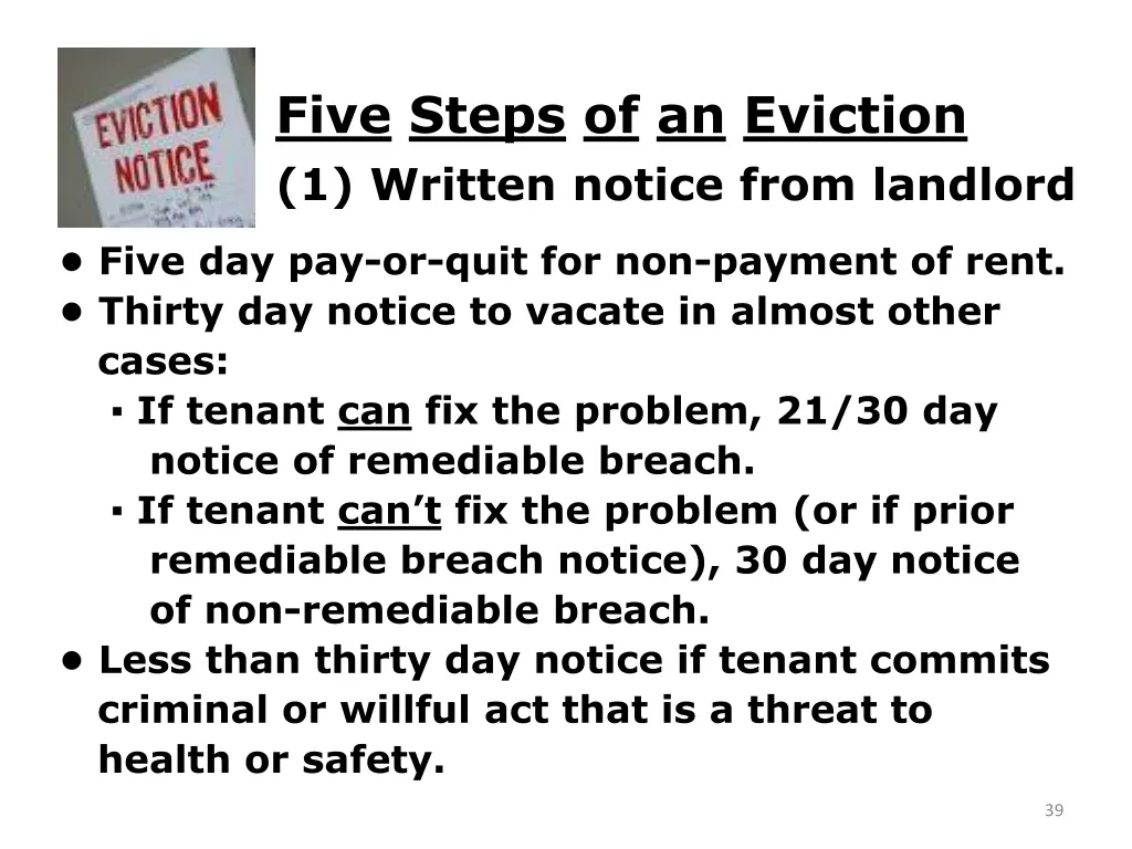 five steps of an eviction 1 written notice from