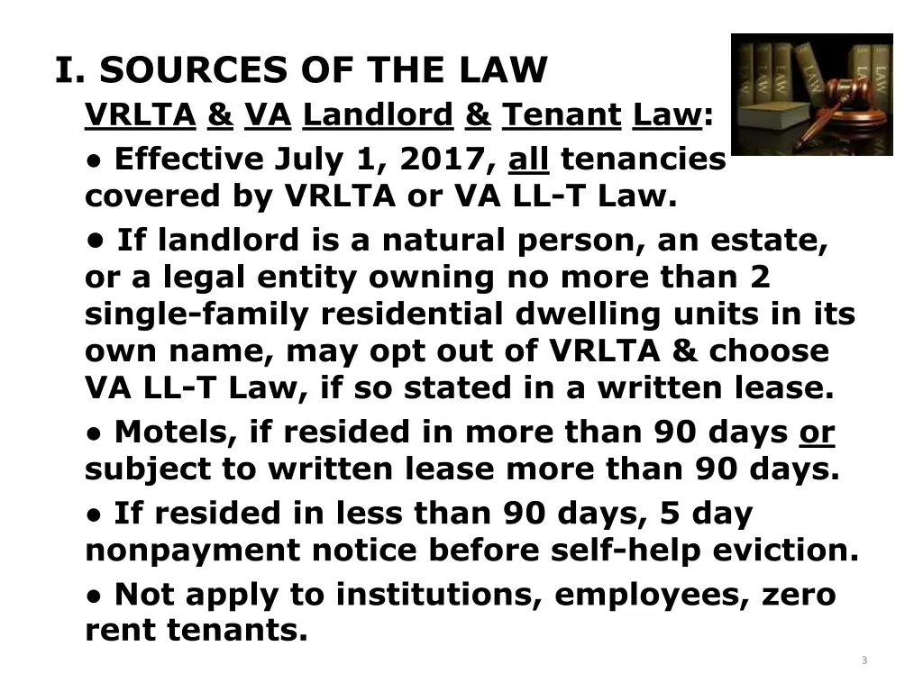 i sources of the law vrlta va landlord tenant