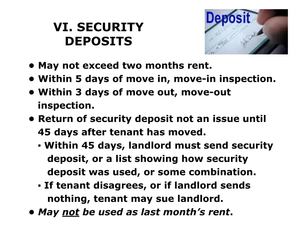 vi security deposits