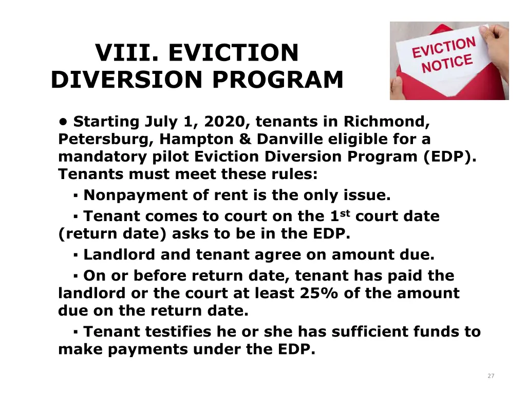 viii eviction diversion program