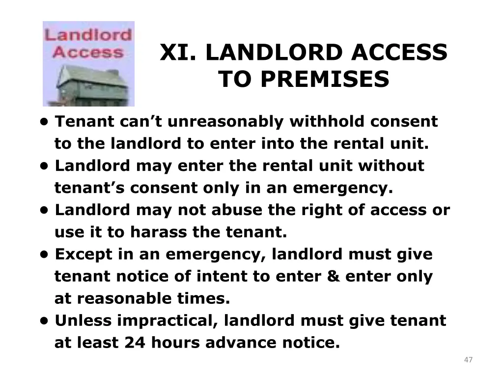 xi landlord access to premises