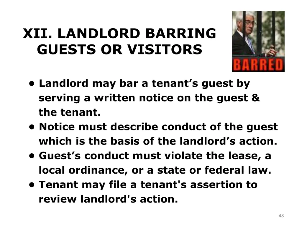 xii landlord barring guests or visitors