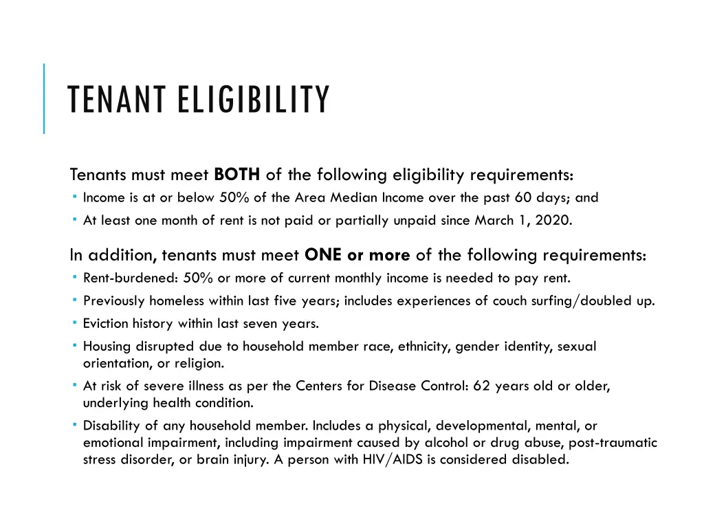 tenant eligibility