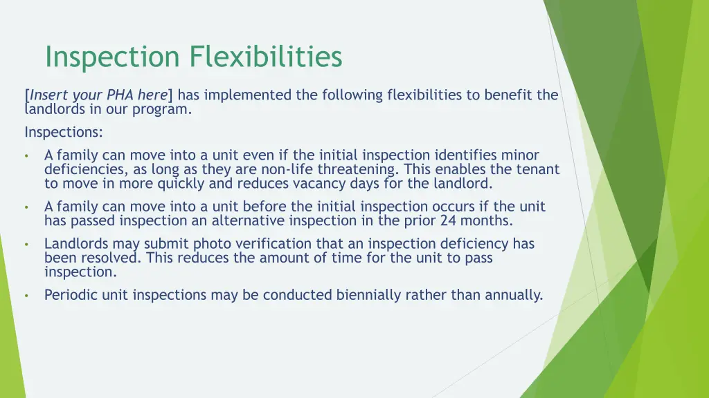 inspection flexibilities