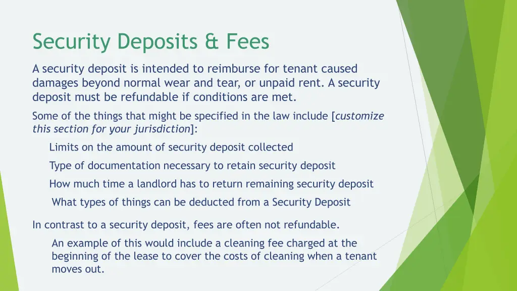 security deposits fees