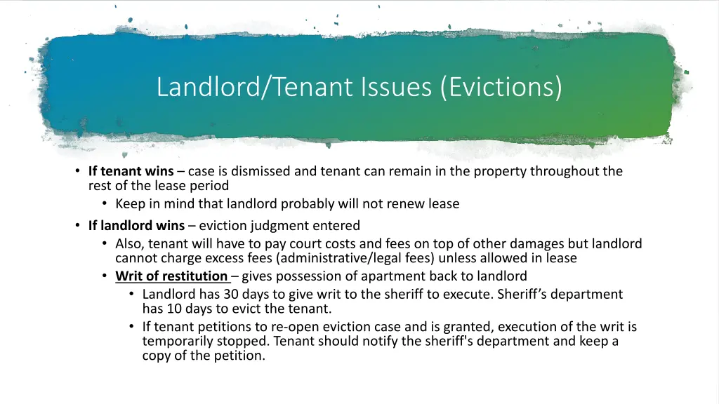 landlord tenant issues evictions 11