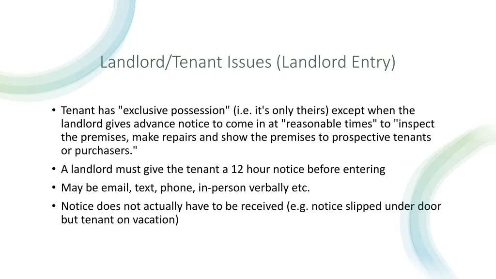 landlord tenant issues landlord entry