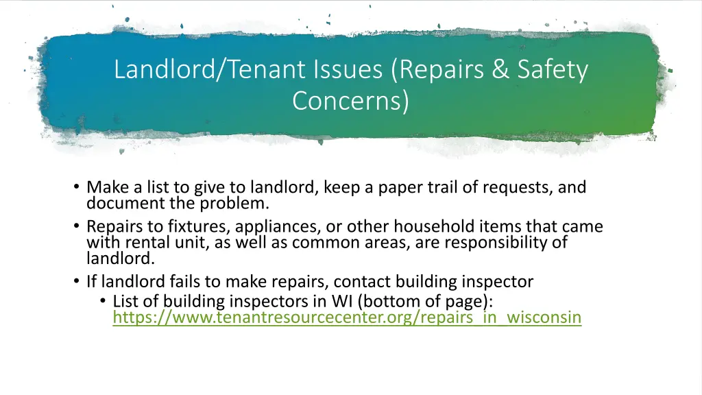 landlord tenant issues repairs safety concerns