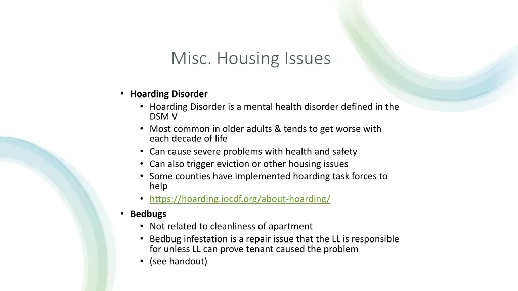 misc housing issues