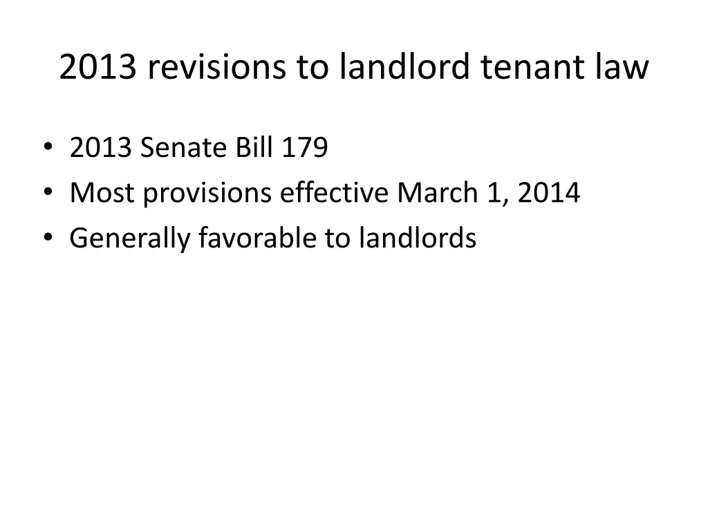 2013 revisions to landlord tenant law