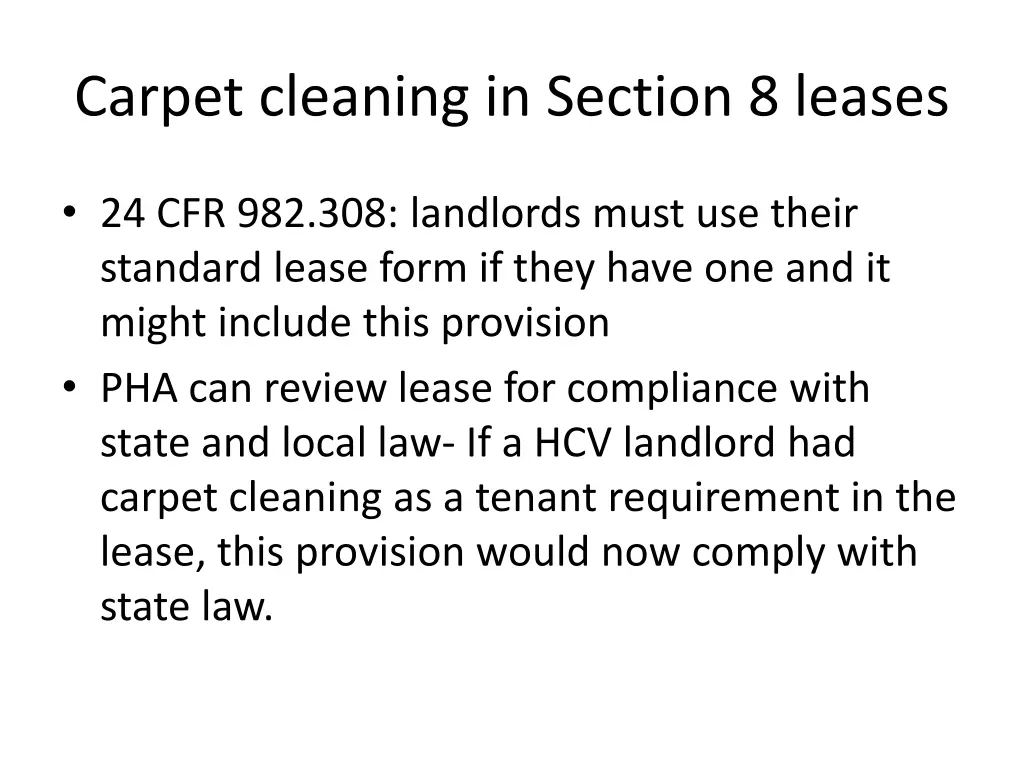 carpet cleaning in section 8 leases