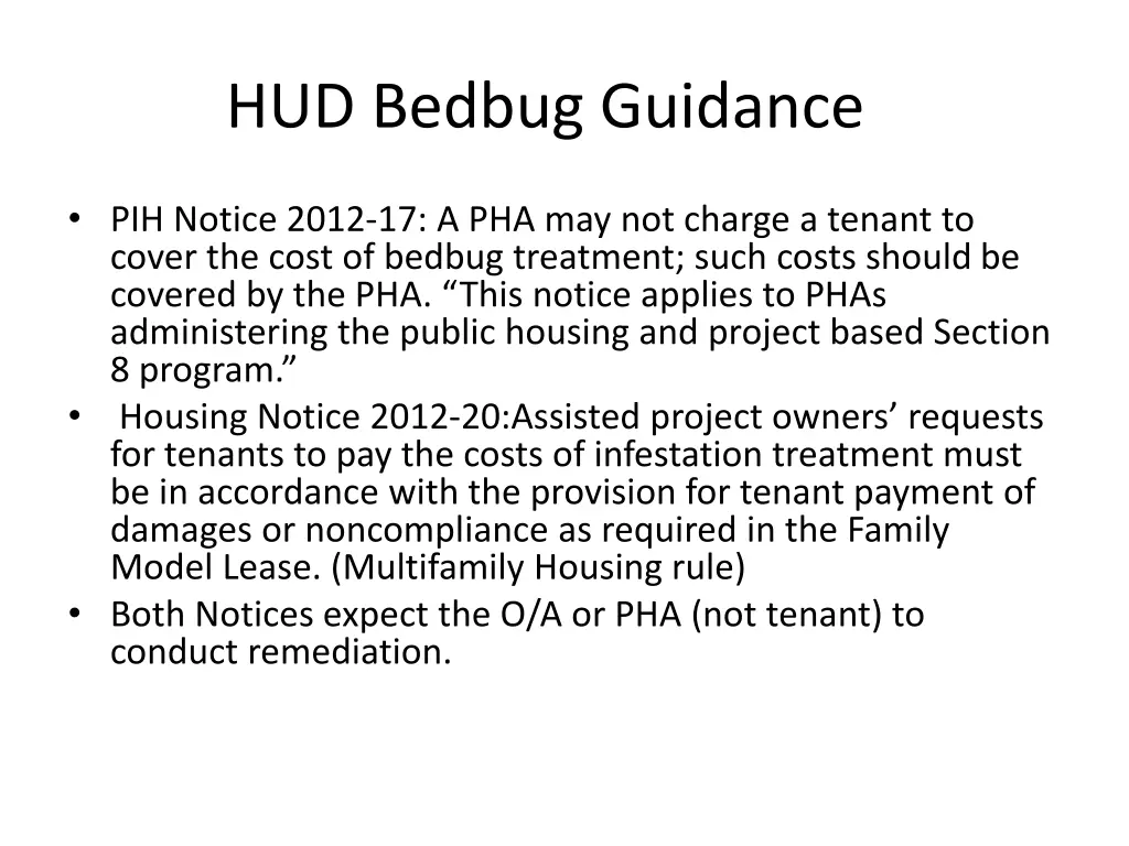 hud bedbug guidance