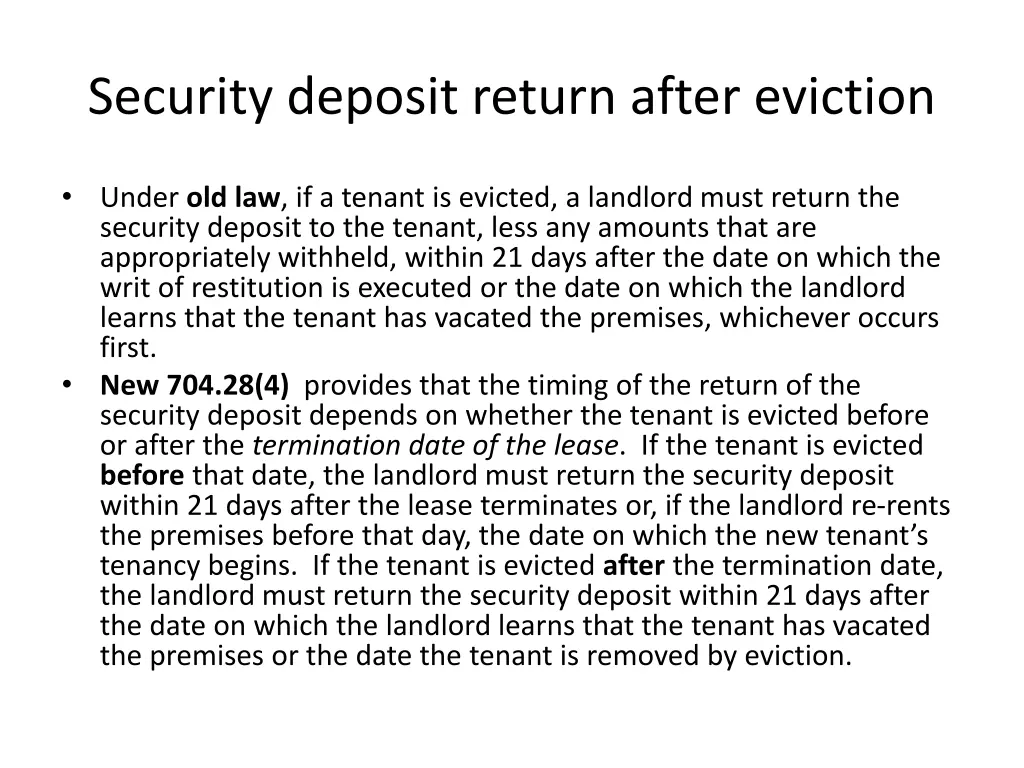 security deposit return after eviction