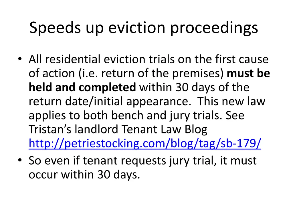 speeds up eviction proceedings