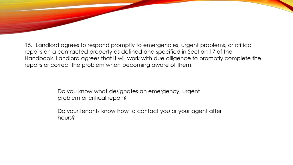 15 landlord agrees to respond promptly 1