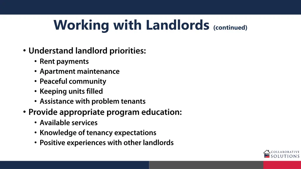 working with landlords continued