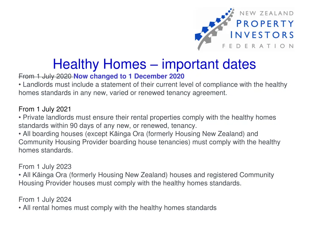 healthy homes important dates from 1 july 2020