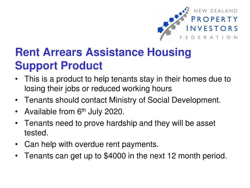 rent arrears assistance housing support product