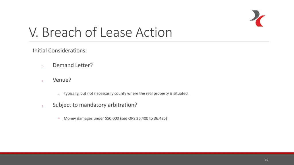 v breach of lease action