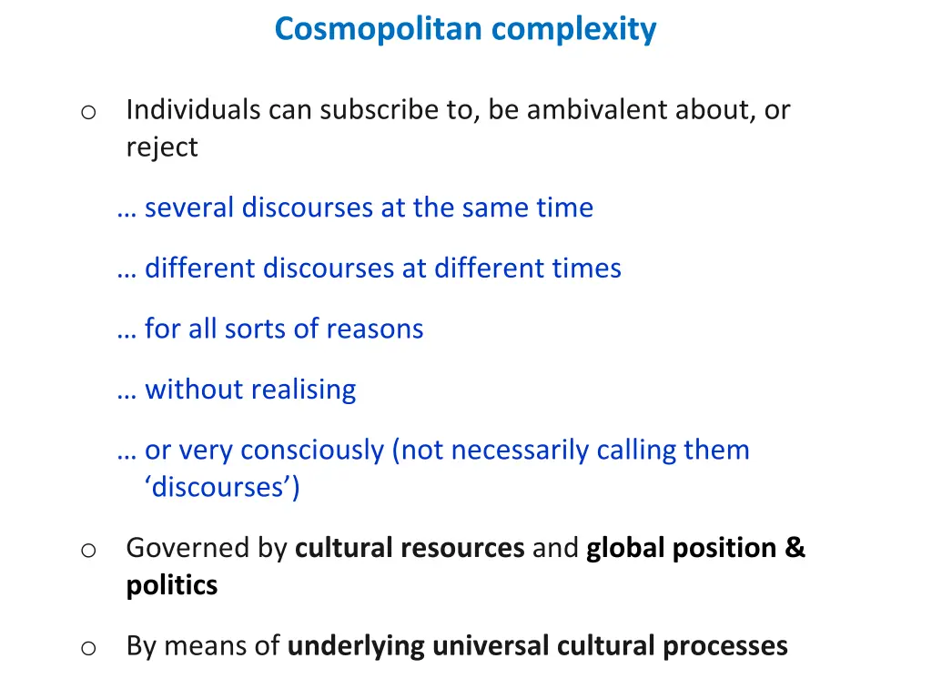 cosmopolitan complexity