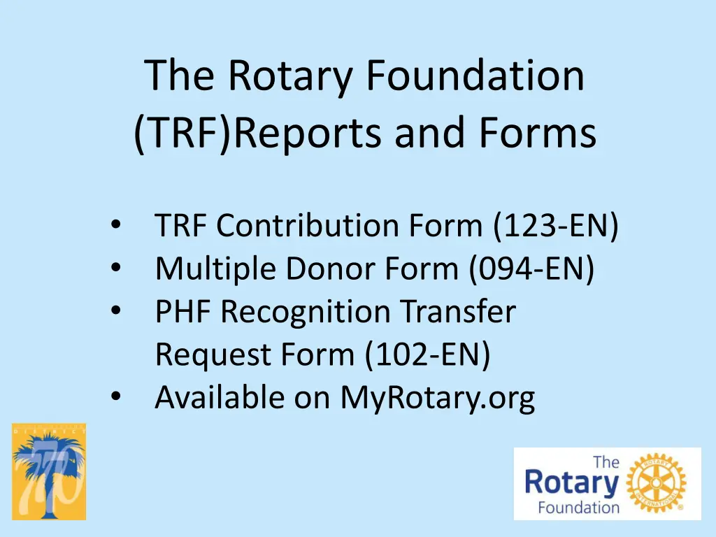 the rotary foundation trf reports and forms 1