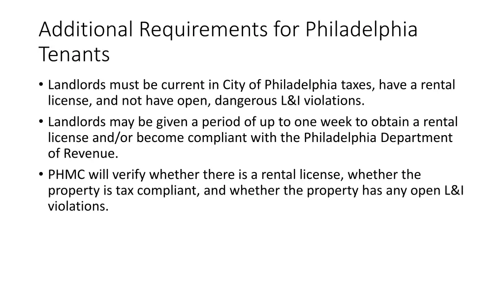 additional requirements for philadelphia tenants