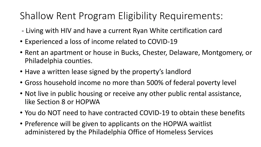 shallow rent program eligibility requirements