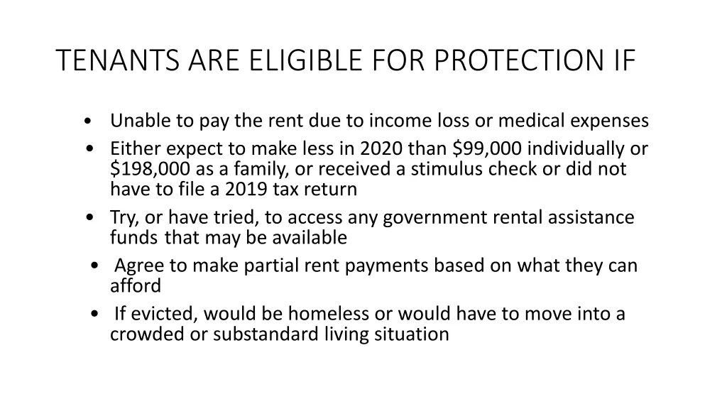 tenants are eligible for protection if