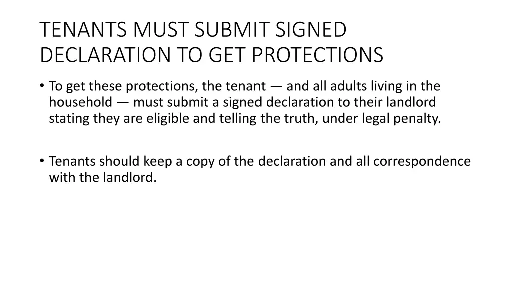 tenants must submit signed declaration