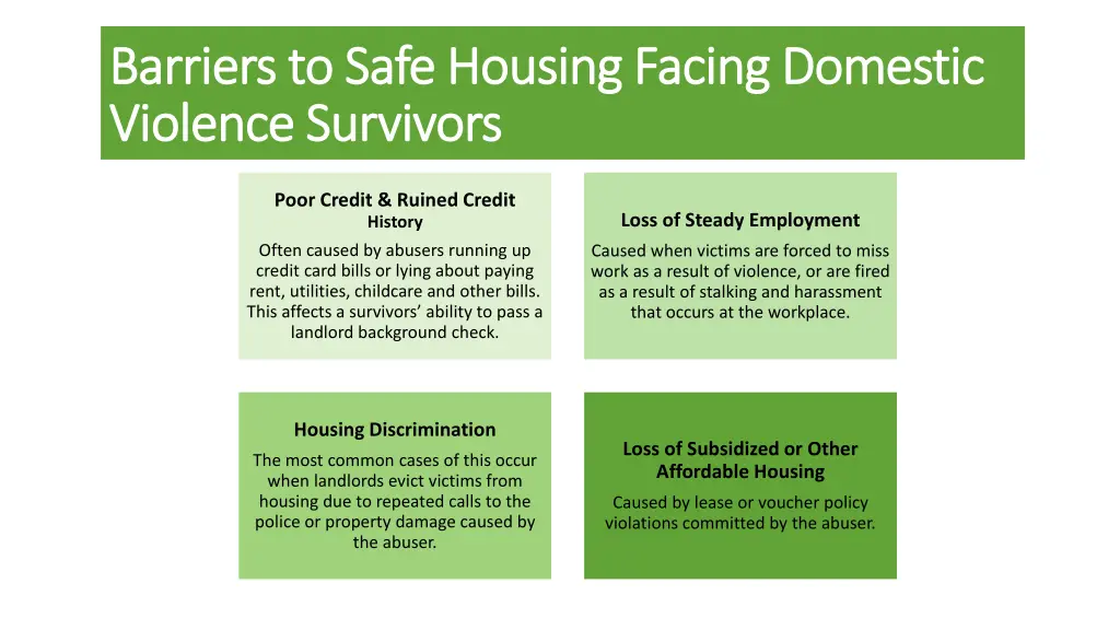 barriers to safe housing facing domestic barriers