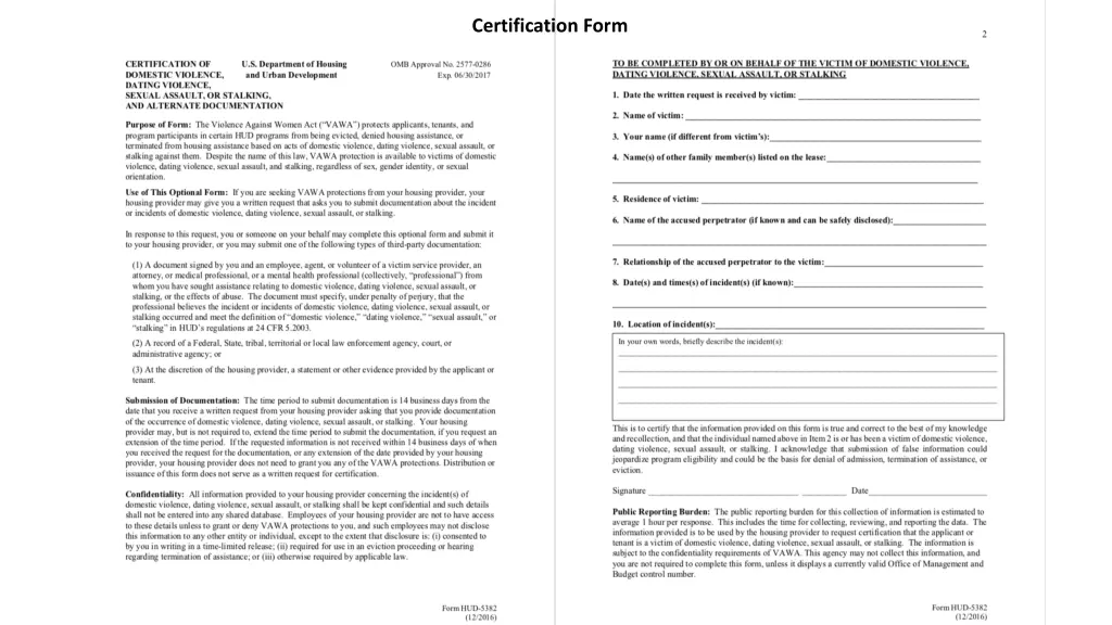 certification form