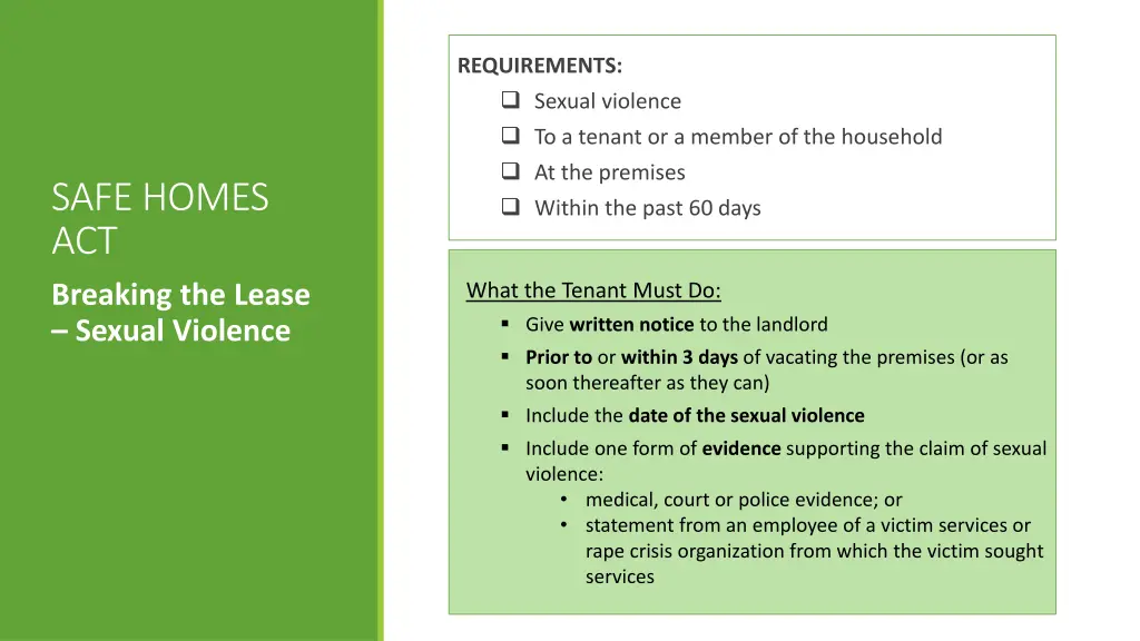 requirements sexual violence to a tenant