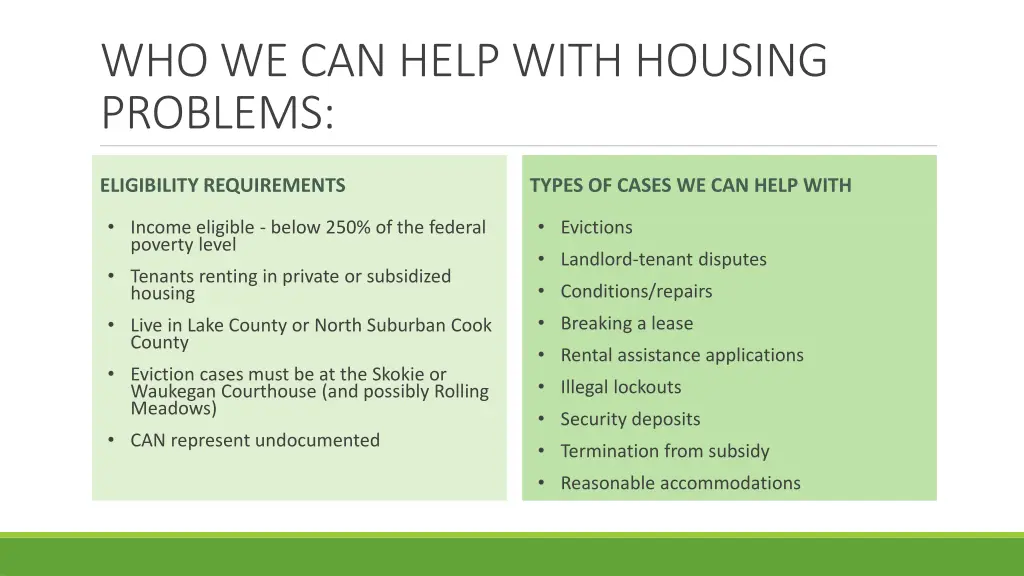 who we can help with housing problems