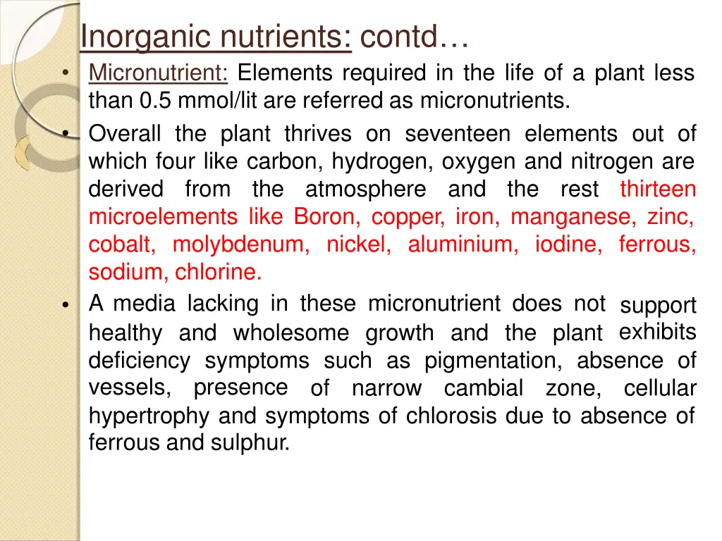 inorganic nutrients cont d micronutrient elements