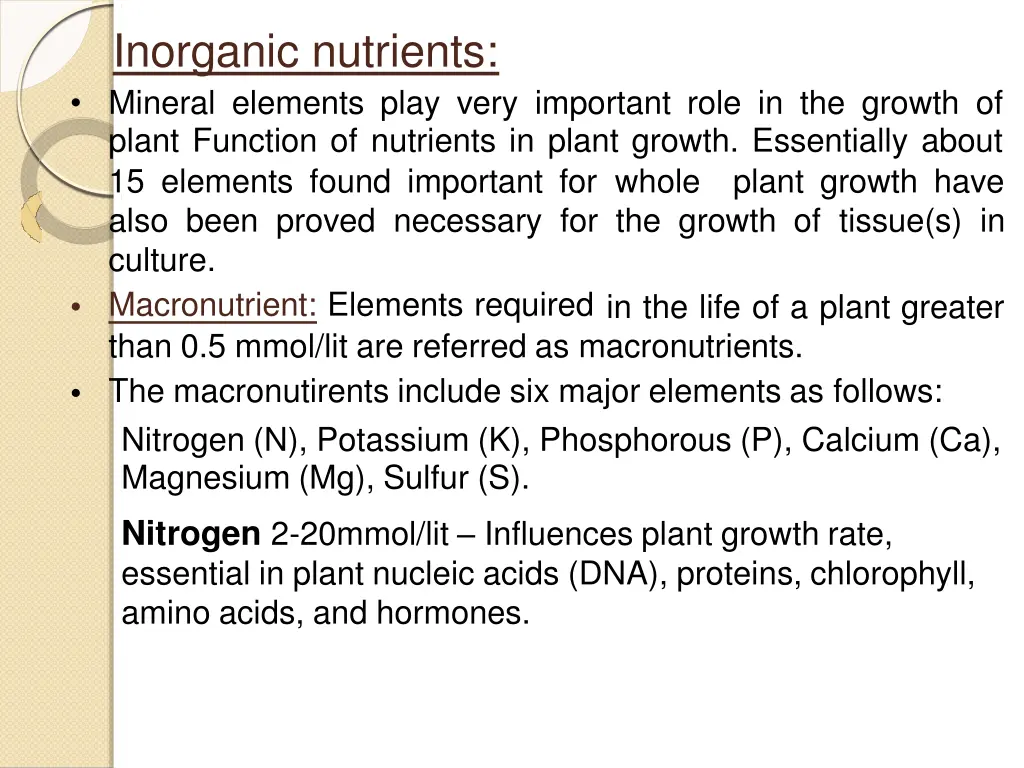 inorganic nutrients mineral elements play very