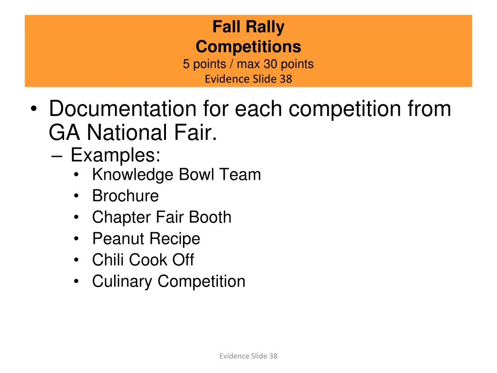 fall rally competitions 5 points max 30 points