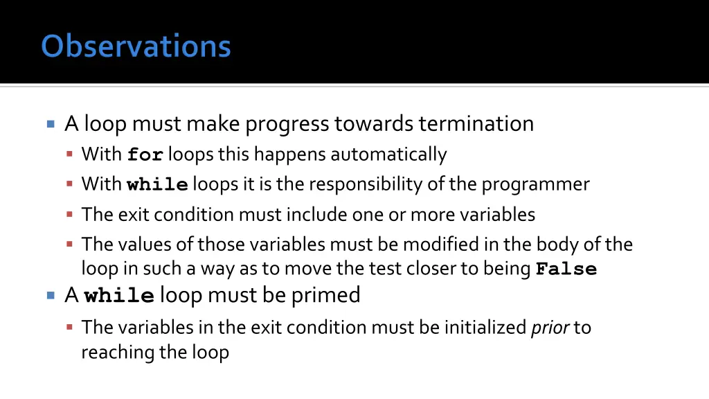 a loop must make progress towards termination