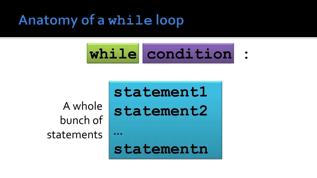 while condition statement1 statement2 statementn