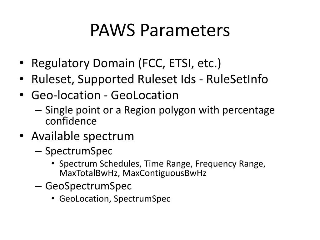 paws parameters