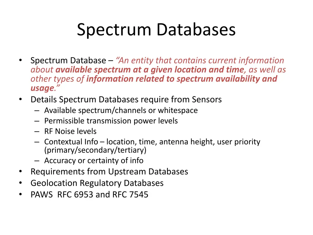 spectrum databases