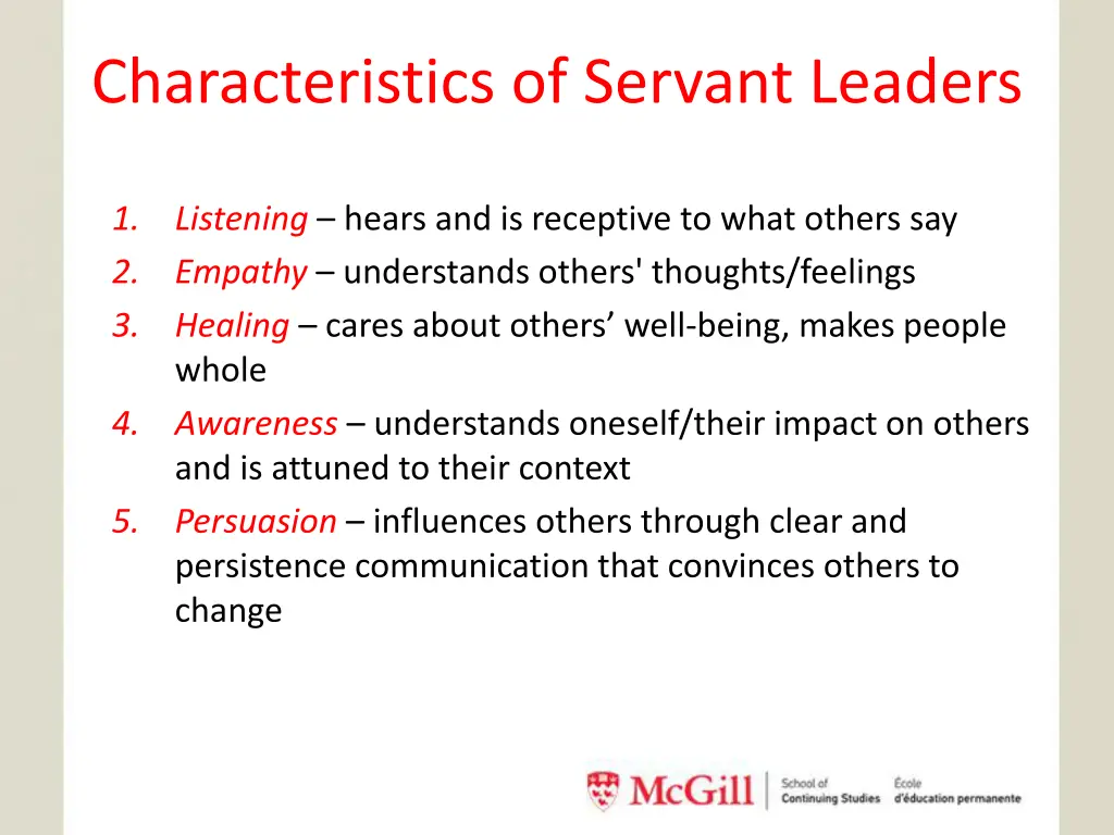 characteristics of servant leaders