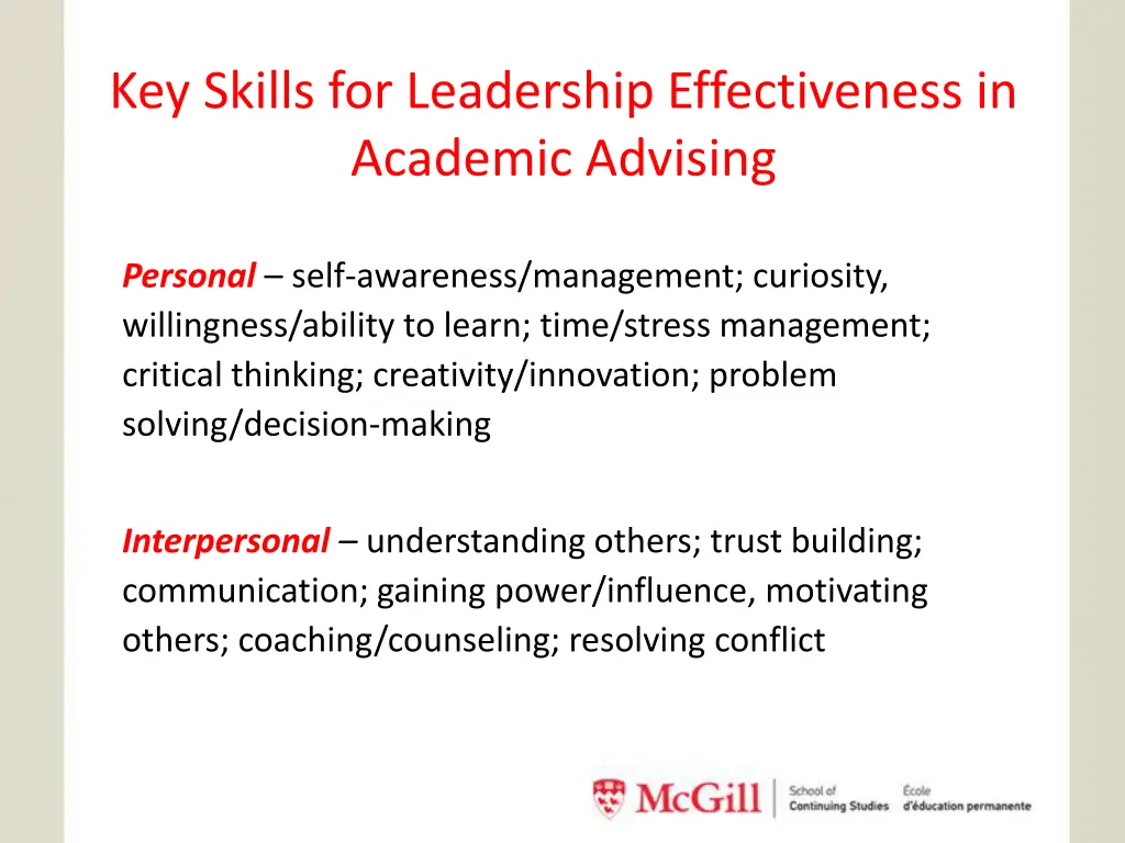 key skills for leadership effectiveness