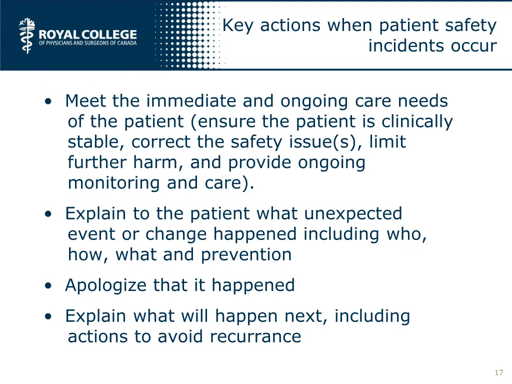 key actions when patient safety